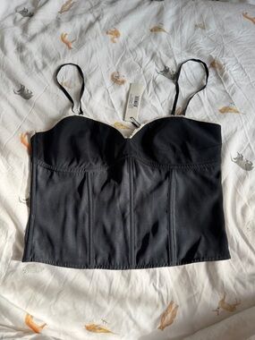 Fleur du Mal Black Bustier Crop Top with Thin Straps